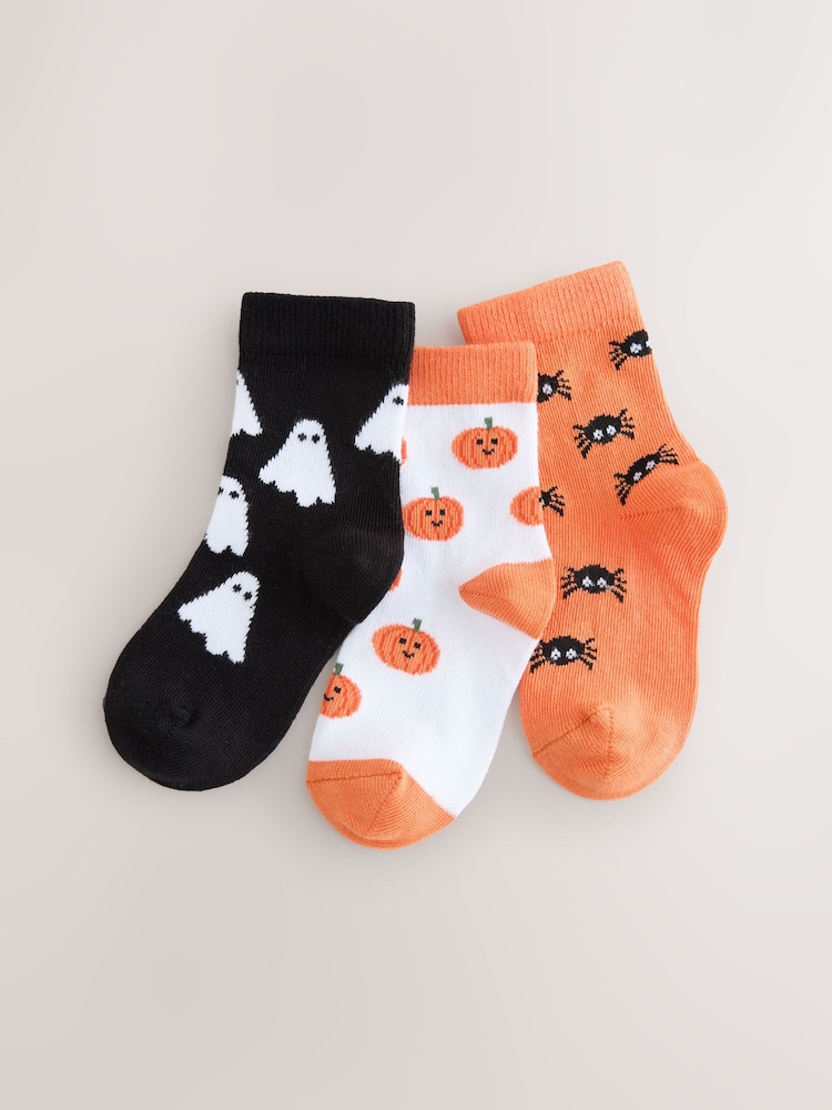 Orange/Black Cotton Rich Halloween Socks 3 Pack - Image 1 of 3