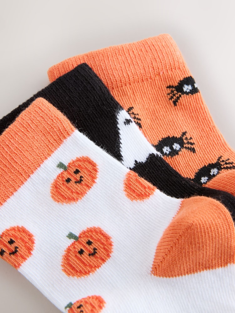 Orange/Black Cotton Rich Halloween Socks 3 Pack - Image 2 of 3