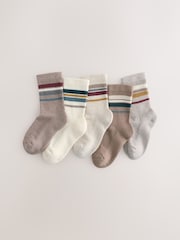 Neutral/Tan Cushioned Footbed Cotton Rich Ribbed Tipped Socks 5 Pack - Image 1 of 3