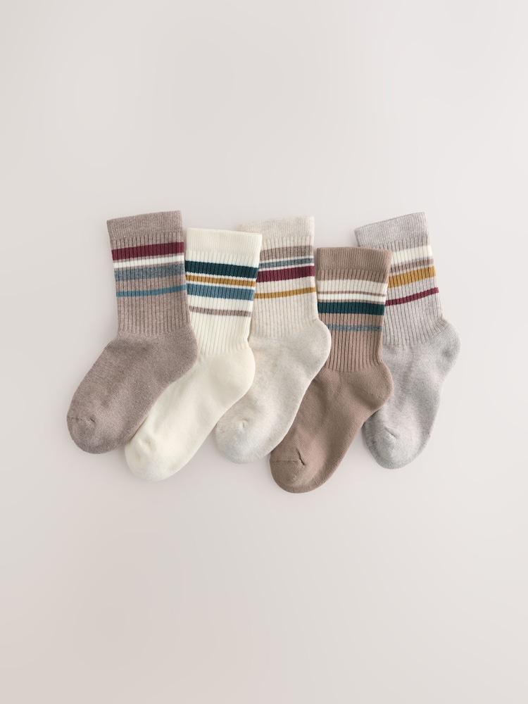 Neutral/Tan Cushioned Footbed Cotton Rich Ribbed Tipped Socks 5 Pack - Image 1 of 3 Neutral/Tan Cushioned Footbed Cotton Rich Ribbed Tipped Socks 5 Pack - Image 1 of 3