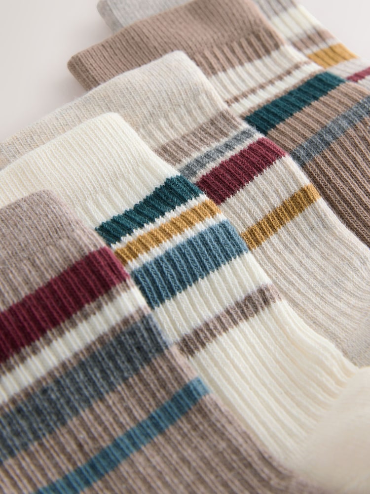 Neutral/Tan Cushioned Footbed Cotton Rich Ribbed Tipped Socks 5 Pack - Image 2 of 3