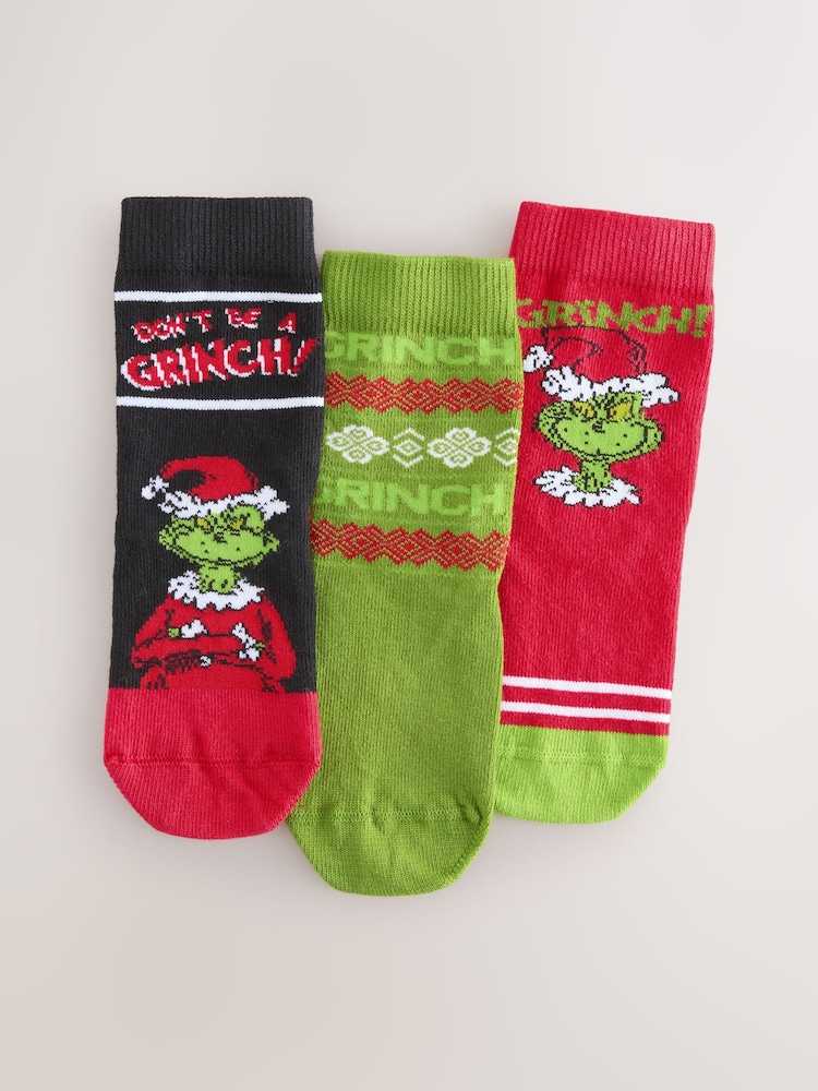 The Grinch Christmas License Character Cotton Rich Socks 3 Pack - Image 1 of 3