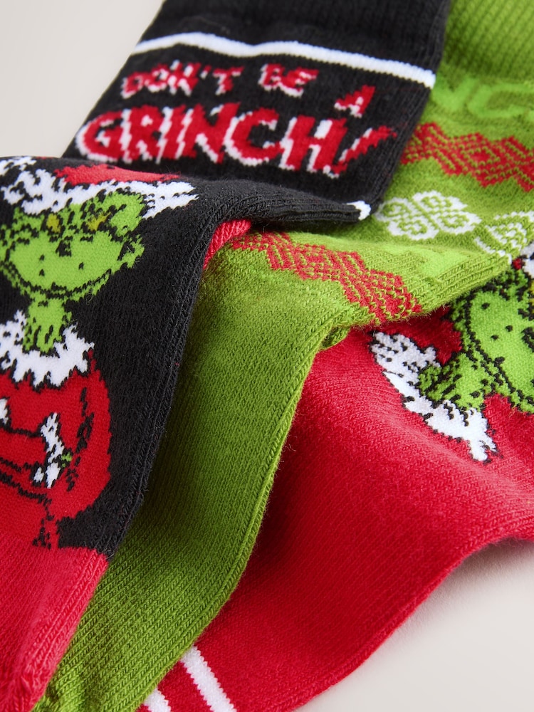 The Grinch Christmas License Character Cotton Rich Socks 3 Pack - Image 3 of 3