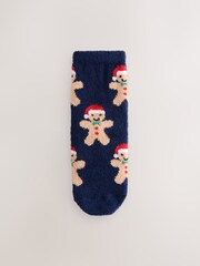 Navy Blue Gingerbread Christmas Cosy Socks 1 Pack - Image 1 of 3