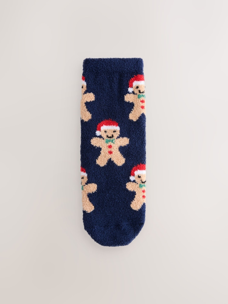 Navy Blue Gingerbread Christmas Cosy Socks 1 Pack - Image 1 of 3