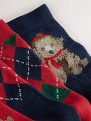 Navy Blue/Red Argyle Dog Christmas Cotton Rich Socks 5 Pack - Image 3 of 3