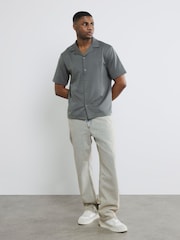 River Island Green Regular Fit Jacquard Revere Shirt - Image 3 of 6