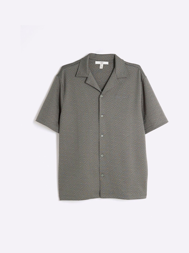 River Island Green Regular Fit Jacquard Revere Shirt - Image 5 of 6