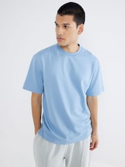 River Island Blue Regular Fit Seersucker 100% Cotton T-Shirt - Image 1 of 4