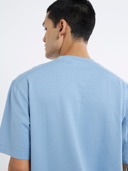 River Island Blue Regular Fit Seersucker 100% Cotton T-Shirt - Image 3 of 4