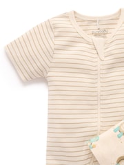 Purebaby Natural Turtle Print Short Sleeve 100% Cotton Sleepsuits 2 Pack - Image 3 of 5