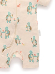 Purebaby Natural Turtle Print Short Sleeve 100% Cotton Sleepsuits 2 Pack - Image 5 of 5