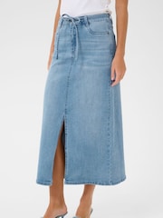Kaffe Blue KAsarah A-Line Midi Denim Skirt - Image 1 of 5