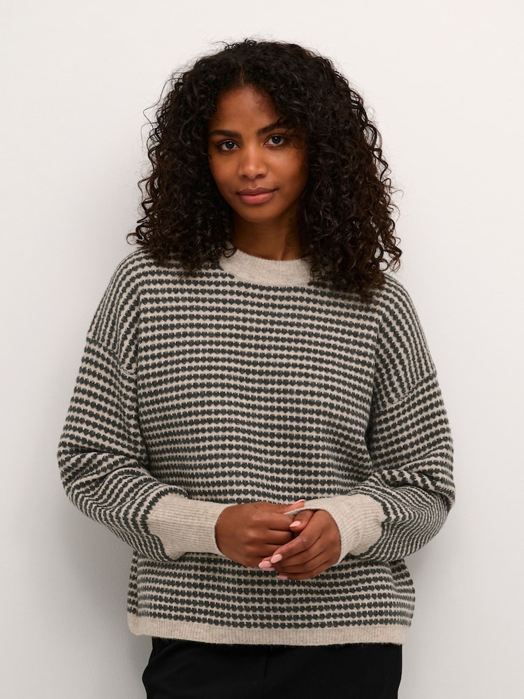 Kaffe Casual Fit Natural KAellery Crew Neck Pullover Jumper - Image 1 of 5 Kaffe Casual Fit Natural KAellery Crew Neck Pullover Jumper - Image 1 of 5