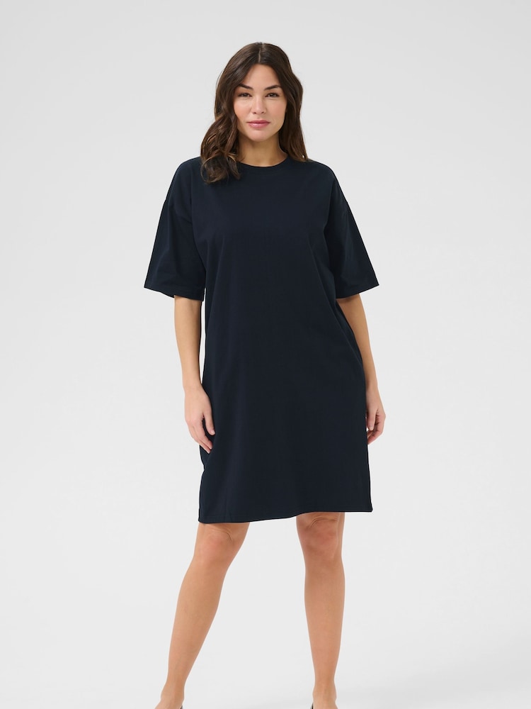 Kaffe KAjudy Short Sleeve Black 100% Cotton T-Shirt Dress - Image 2 of 5