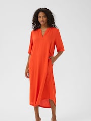 Kaffe Red KAmilia V-Neck Kaftan Dress - Image 1 of 4
