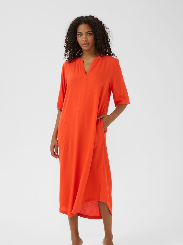 Kaffe Red KAmilia V-Neck Kaftan Dress - Image 1 of 4 Kaffe Red KAmilia V-Neck Kaftan Dress - Image 1 of 4