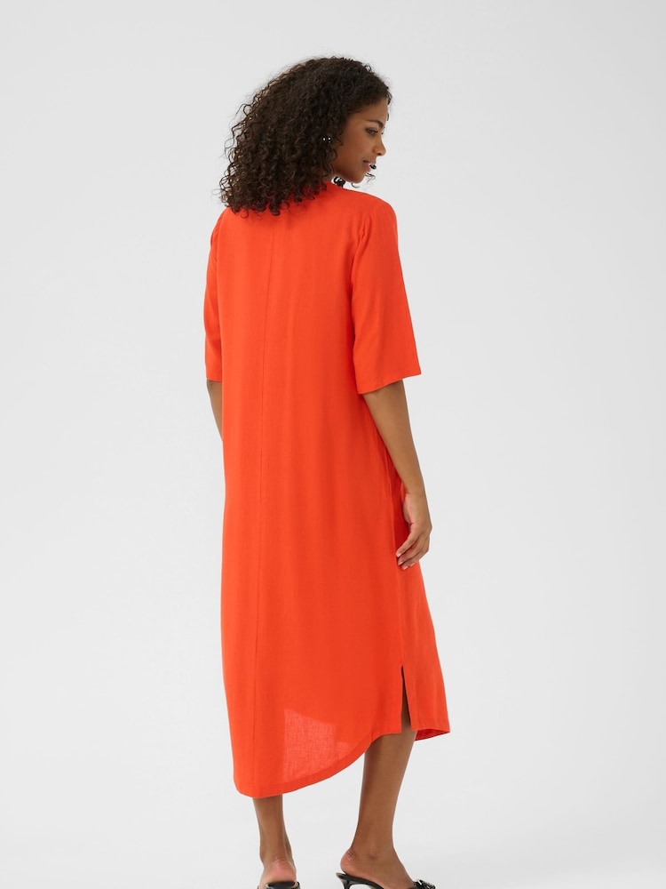 Kaffe Red KAmilia V-Neck Kaftan Dress - Image 2 of 4 Kaffe Red KAmilia V-Neck Kaftan Dress - Image 2 of 4