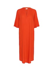 Kaffe Red KAmilia V-Neck Kaftan Dress - Image 3 of 4