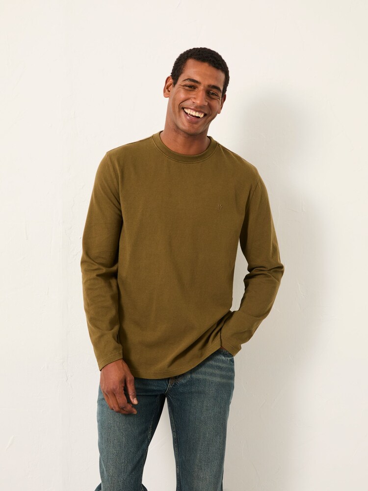 FatFace Arne Khaki Green Long Sleeve Heavyweight Relaxed Fit Tshirt - Image 1 of 6