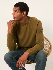 FatFace Arne Khaki Green Long Sleeve Heavyweight Relaxed Fit Tshirt - Image 5 of 6