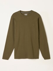 FatFace Arne Khaki Green Long Sleeve Heavyweight Relaxed Fit Tshirt - Image 6 of 6