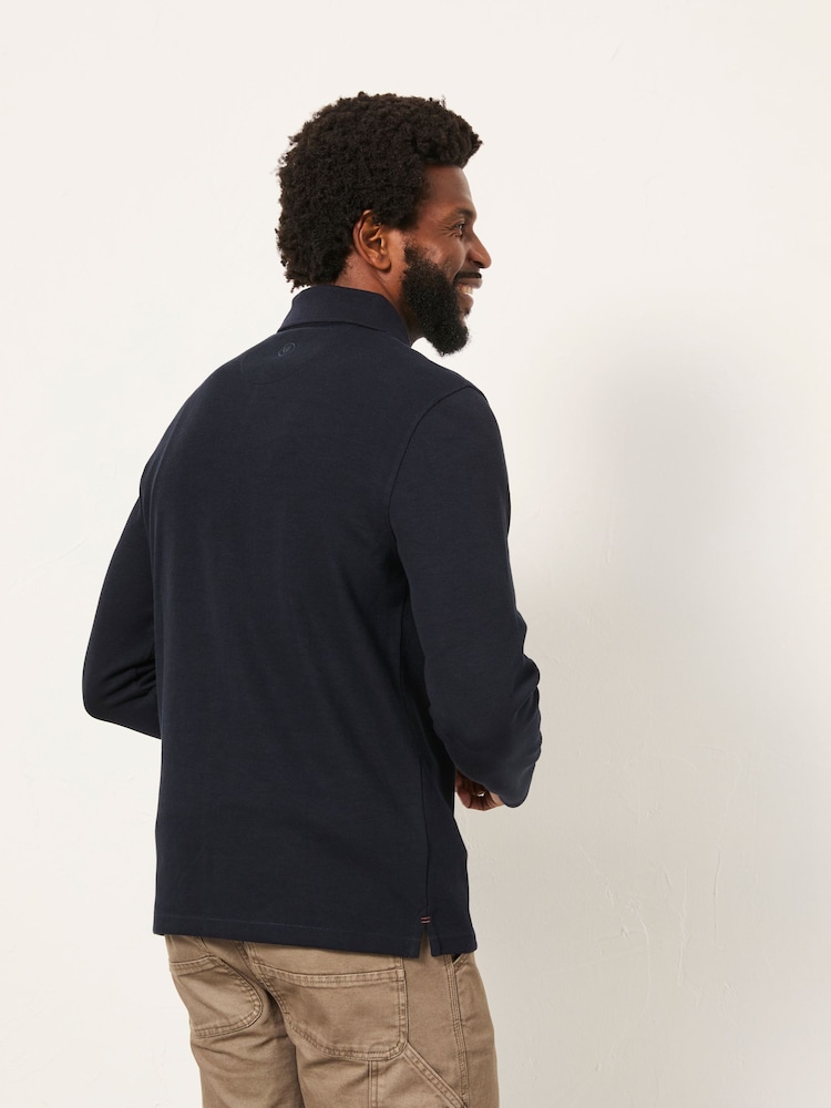 FatFace Navy AYR Long Sleeve Ribbed Polo - Image 2 of 6 FatFace Navy AYR Long Sleeve Ribbed Polo - Image 2 of 6