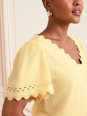 Love & Roses Buttermilk Yellow Scallop V-Neck T-Shirt - Image 2 of 4