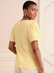 Love & Roses Buttermilk Yellow Scallop V-Neck T-Shirt - Image 4 of 4