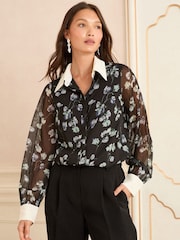 Love & Roses Black Floral Printed Long Sleeve Shirt - Image 1 of 4