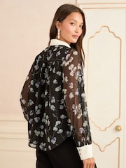 Love & Roses Black Floral Printed Long Sleeve Shirt - Image 4 of 4