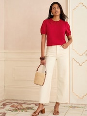 Love & Roses Red Lace Collar Jersey Short Sleeve T-Shirt - Image 3 of 4
