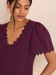 Love & Roses Berry Red Scallop V-Neck T-Shirt - Image 2 of 4