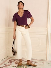 Love & Roses Berry Red Scallop V-Neck T-Shirt - Image 3 of 4