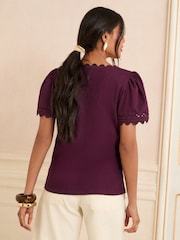 Love & Roses Berry Red Scallop V-Neck T-Shirt - Image 4 of 4
