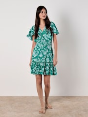 Apricot Green Sarasa Print Wrap Mini Dress - Image 2 of 5