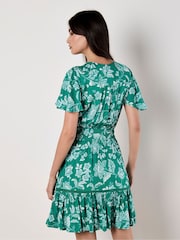 Apricot Green Sarasa Print Wrap Mini Dress - Image 4 of 5