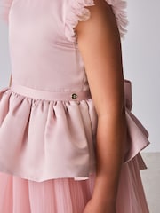Baker by Ted Baker Satin Bow Back Peplum Tulle Occasion Dress & Scrunchie - Image 8 of 16