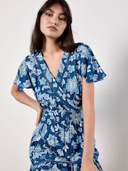 Apricot Blue Sarasa Print Wrap Mini Dress - Image 2 of 5