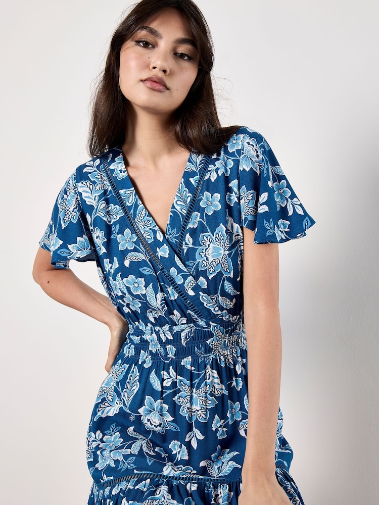 Apricot Blue Sarasa Print Wrap Mini Dress - Image 2 of 5