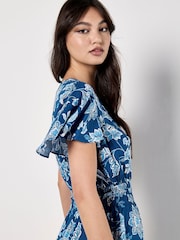 Apricot Blue Sarasa Print Wrap Mini Dress - Image 4 of 5