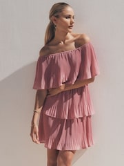 Apricot Purple Plisse Layered Bardot Dress - Image 1 of 6