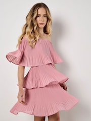 Apricot Purple Plisse Layered Bardot Dress - Image 2 of 6
