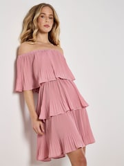 Apricot Purple Plisse Layered Bardot Dress - Image 4 of 6