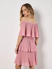 Apricot Purple Plisse Layered Bardot Dress - Image 5 of 6