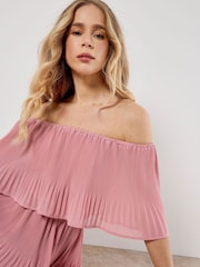 Apricot Purple Plisse Layered Bardot Dress - Image 6 of 6
