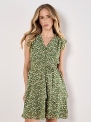 Apricot Green Tiny Vine Flower Print Layered Dress - Image 2 of 5