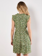 Apricot Green Tiny Vine Flower Print Layered Dress - Image 5 of 5