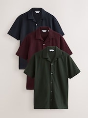 Burgundy Red/Navy Blue/Olive Green Short Sleeve Pique Shirts 3 Pack - Image 1 of 6