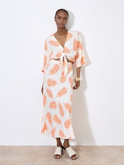 Apricot Cream Bias Cut Mono Palm Leaf Skirt - Image 2 of 4